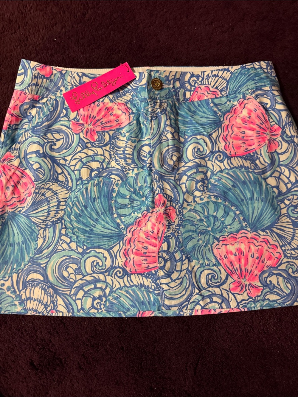Lilly Pulitzer Nicki Skort. Pink & Aqua Shell-Print.